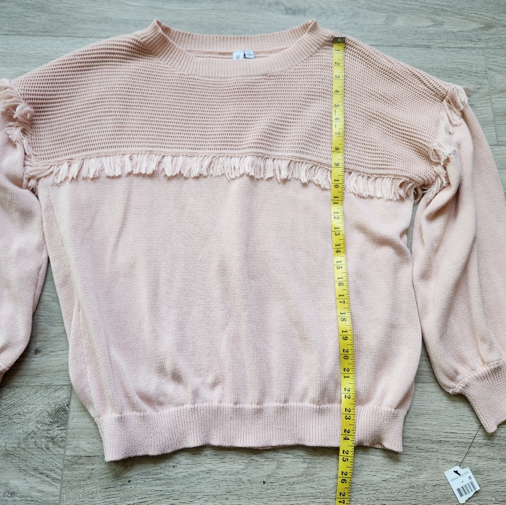 Grace + Karma Pink Fringe Sweater Womens Medium Long Sleeve Knit Nwt - Picture 8 of 9